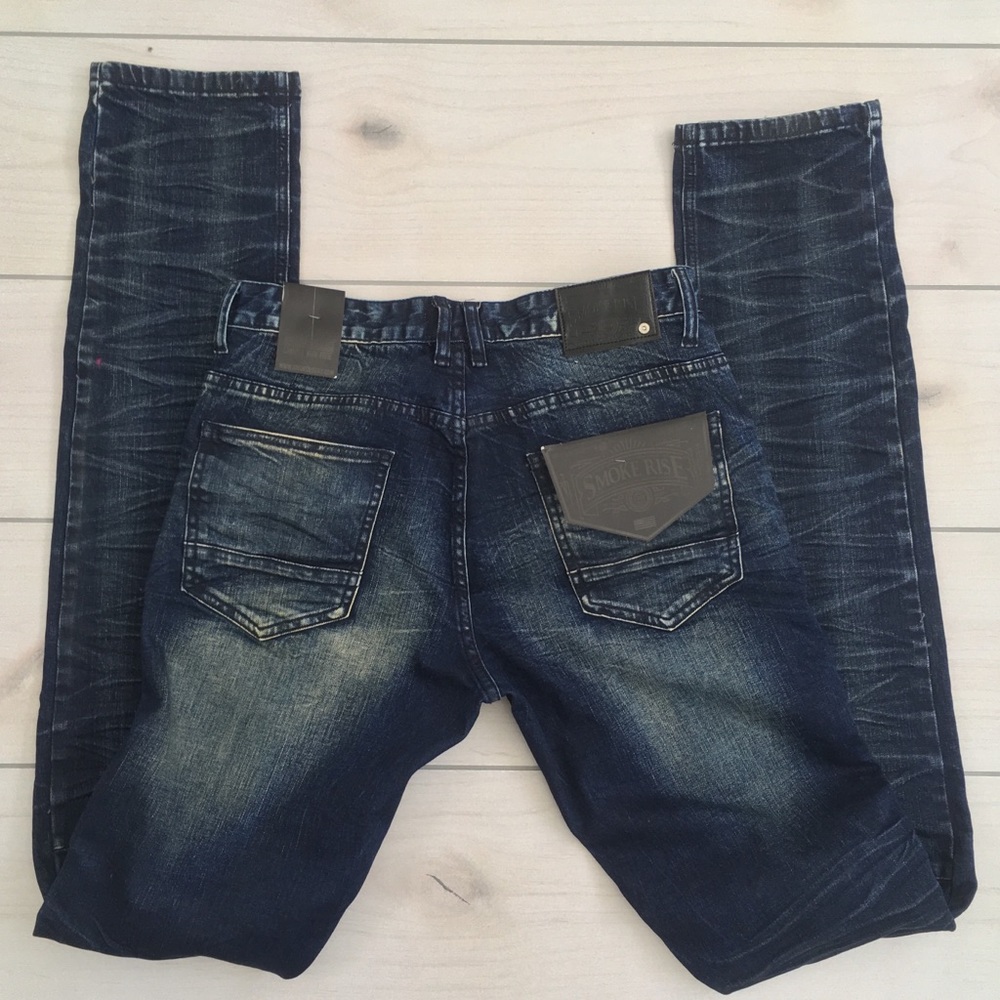 Smoke Rise Distressed Wash Slim Fit Biker Jeans